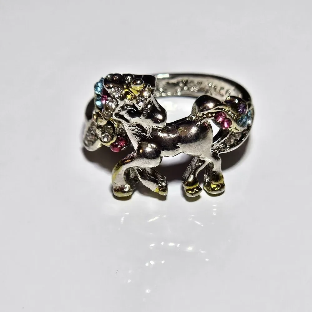 Silver Tone Unicorn You Are Magical Pastel Rhinestone Ring Size 6